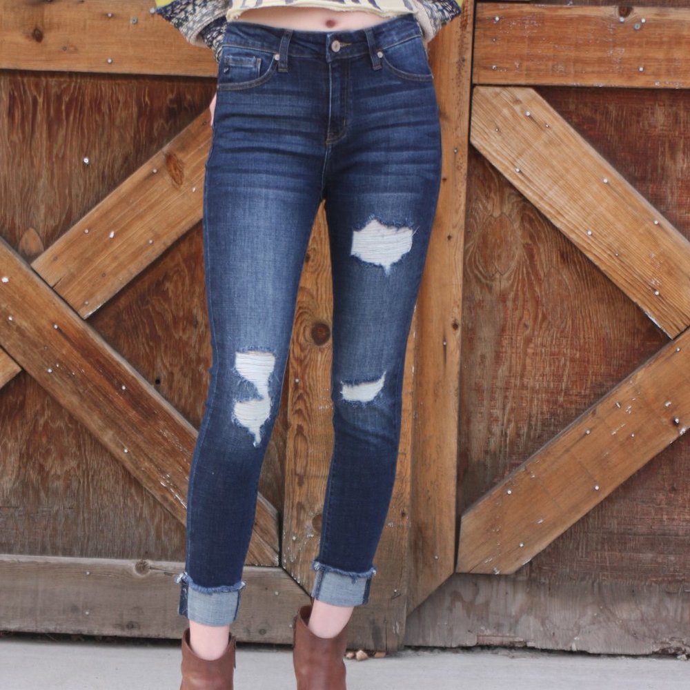 Kancan High Rise Hem Detail Ankle Skinny